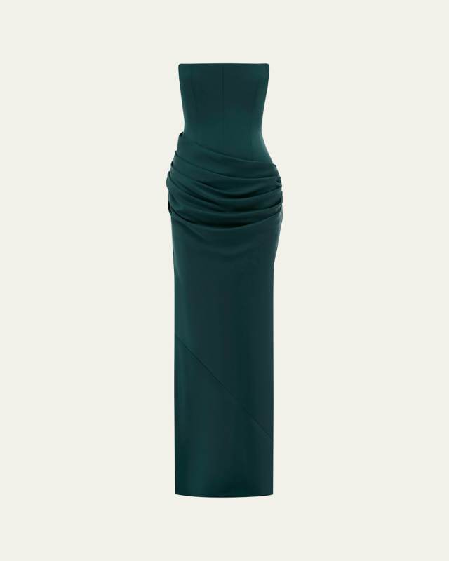 Strapless Draped Satin Crepe Gown